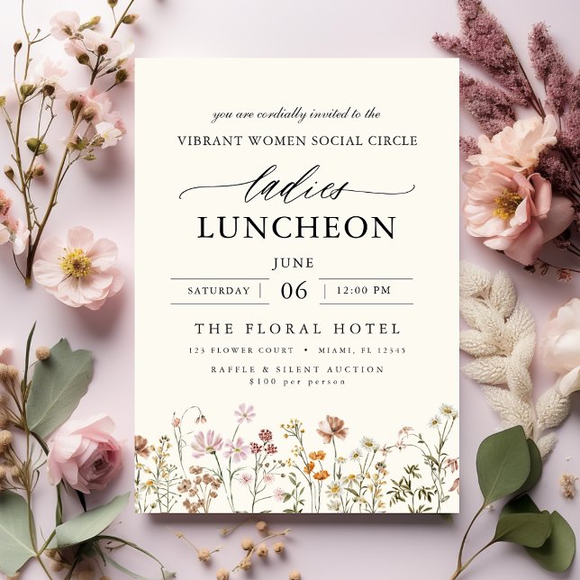 Elegant Charity Lunch Watercolor Wildflower Invitation (Creator Uploaded)