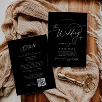 Elegant Charm Black Wedding Invitations with RSVP