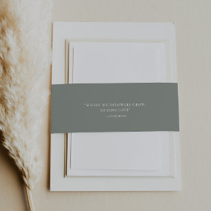Elegant Charm Dark Sage Quote Wedding Invitation Belly Band