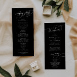 Elegant Charm Flat Dark Black Wedding Program<br><div class="desc">This elegant charm flat dark black wedding program is perfect for a simple wedding. The modern minimalist design features timeless romantic calligraphy on a sophisticated dark black background with bohemian fairytale style. Personalise your wedding program template with the names of the couple, the wedding date and location, thank you message,...</div>