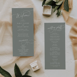 Elegant Charm Flat Dark Sage Wedding Program