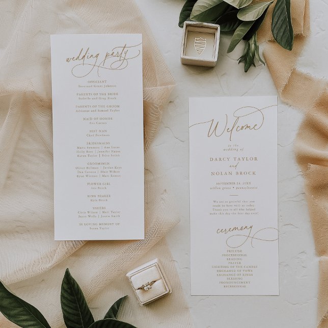 Elegant Charm Flat White and Gold Wedding Program (Elegant Charm Flat White and Gold Wedding Program)
