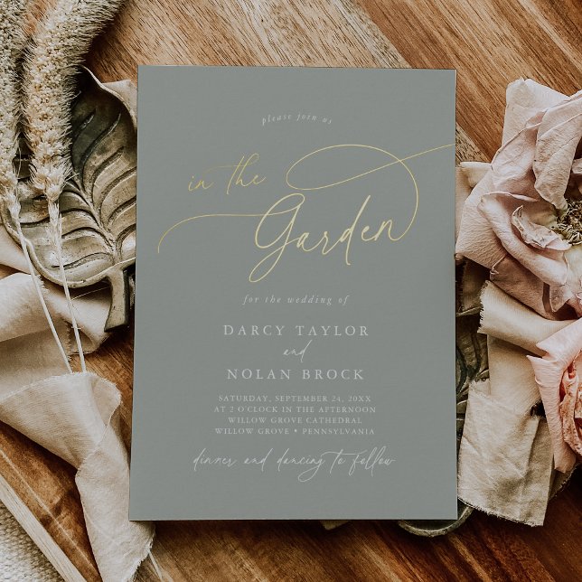 Elegant Charm Gold Foil Green Garden Wedding (Elegant Charm Gold Foil Green Garden Wedding Foil Invitation)