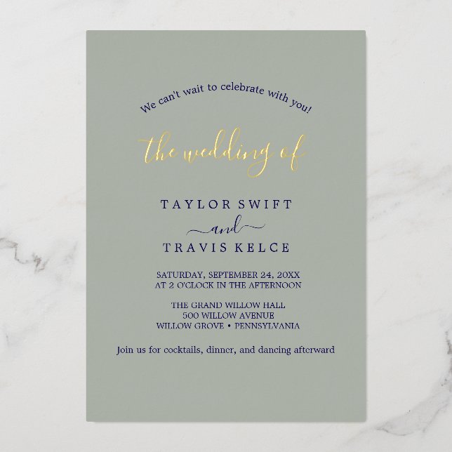 Elegant Charm Gold Foil Green Garden Wedding (Front)