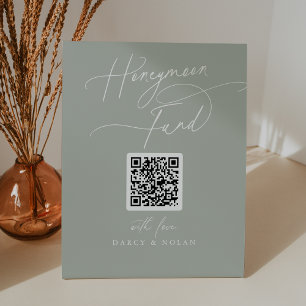Elegant Charm Green QR Code Honeymoon Fund Sign