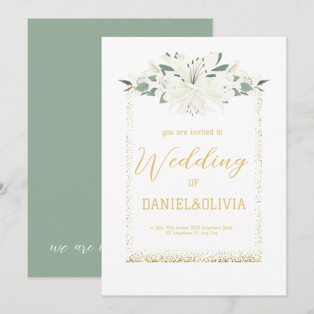 Elegant Charm Green Wildflower Wedding Invitation (Front/Back)