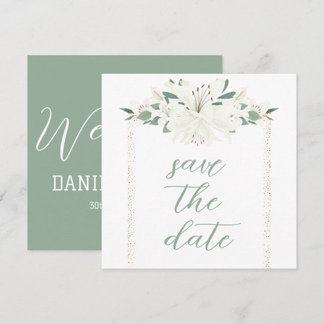 Elegant Charm Green Wildflower Wedding Save The Date (Front/Back)