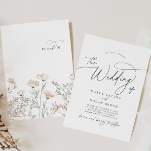 Elegant Charm Grey Wildflower Wedding Invitations
