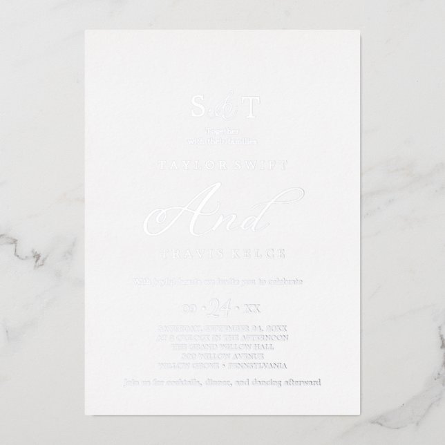 Elegant Charm Monogram Gold Foil Wedding  (Front)