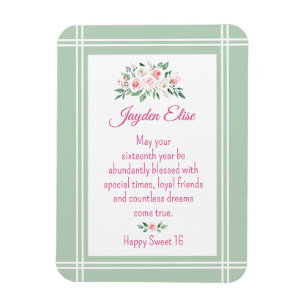 Elegant Charm. Personalised Sweet 16 card magnet