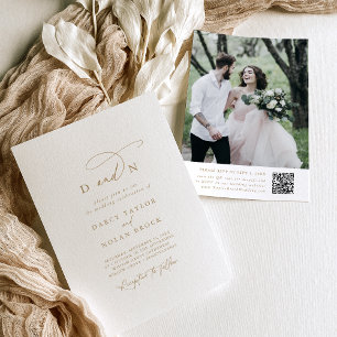 Elegant Charm Photo Gold Wedding Invitations RSVP