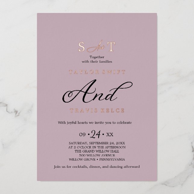 Elegant Charm Pink & Rose Gold Foil Wedding  (Front)