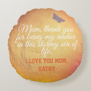 Elegant Charm Print Quote White & Gold Mothers Day Round Cushion