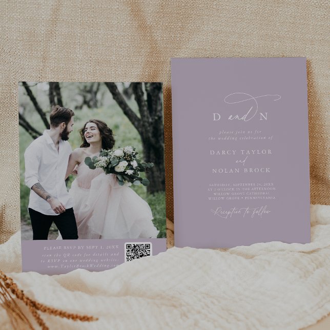 Elegant Charm Purple Photo Wedding Invitation RSVP (Creator Uploaded)