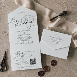 Elegant Charm QR All In One Wedding Invitations<br><div class="desc">These elegant charm QR all in one wedding invitations are perfect for a simple wedding. The modern minimalist design features timeless black and white romantic calligraphy with bohemian fairytale style. Include a QR code for your guests to RSVP online. Hand write your guest addresses on the back of the folded...</div>