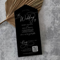 Elegant Charm QR Code Black Wedding