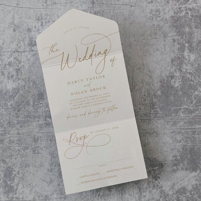 Elegant Charm RSVP Ivory and Gold Wedding All In One Invitation (Elegant Charm RSVP Ivory and Gold Wedding All In One Invitation)