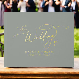 Elegant Charm Sage Green Gold Foil Wedding Guest Book