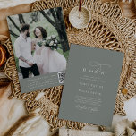Elegant Charm Sage Photo Wedding Invitation RSVP<br><div class="desc">This elegant charm sage photo wedding invitation with RSVP is perfect for a simple wedding. The modern minimalist design features timeless dark olive green and romantic calligraphy with bohemian fairytale style. Personalise your wedding invitations with the first initials of the couple on the front, and an engagement picture and QR...</div>