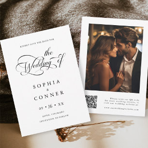 Elegant Charm Script Wedding Photo QR Code Save The Date
