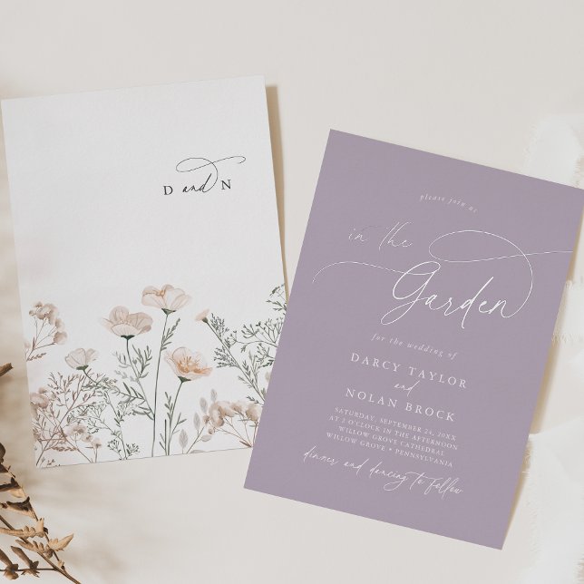 Elegant Charm Silver Foil Purple Garden Wedding (Elegant Charm Silver Foil Purple Garden Wedding Foil Invitation)
