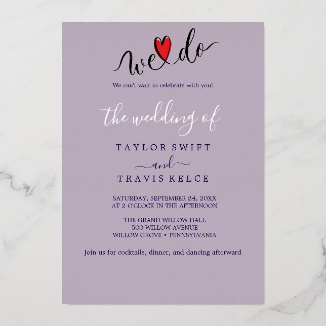 Elegant Charm Silver Foil Purple Garden Wedding  (Front)