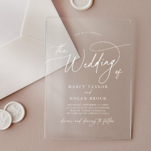 Elegant Charm White Simple Boho Modern Wedding Acrylic Invitations