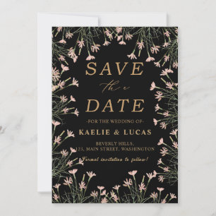 Elegant Charm Wild Flower   Black & Gold Save The Date