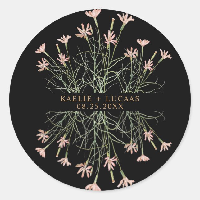 Elegant Charm Wild Flower | Black & Gold Wedding  Classic Round Sticker (Front)