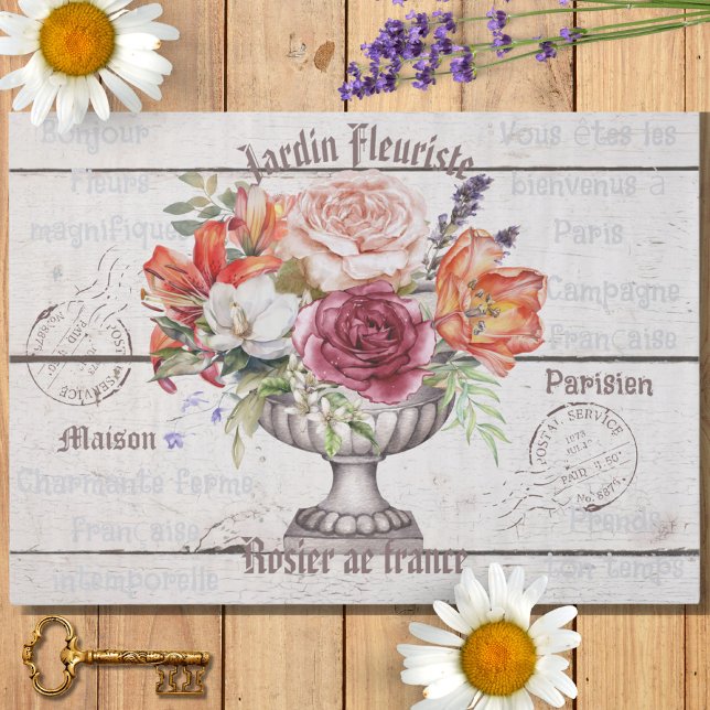 Elegant charming rustic wood Bonjour Decoupaging Tissue Paper (Creator Uploaded)
