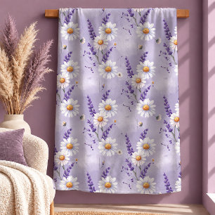 Elegant Charming White Daisy Lavender Throw Blanke