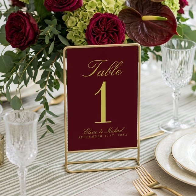 Elegant Chartreuse Burgundy Simple Wedding Table Number (Elegant Chartreuse Burgundy Simple Wedding Table Number)