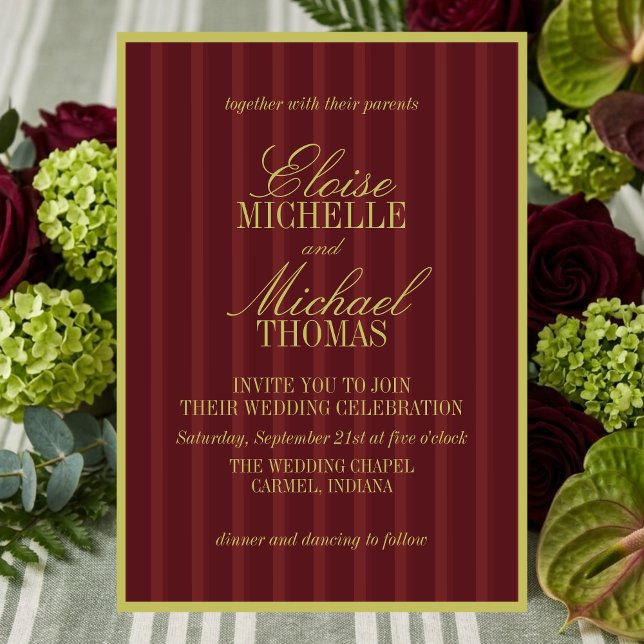 Elegant Chartreuse Burgundy Stripe Pattern Formal Invitation (Elegant Chartreuse Burgundy Stripe Pattern Formal Invitation)