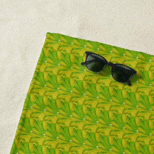 Elegant Chartreuse Green Floral Pattern Beach Towel