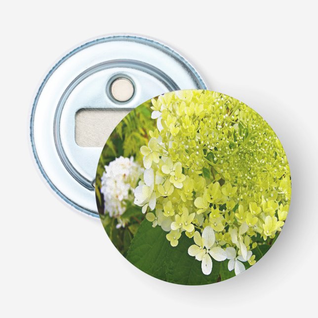 Elegant Chartreuse Green Limelight Hydrangea Bottle Opener (Front)