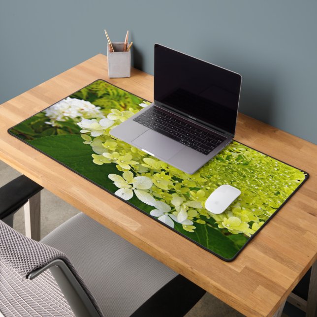 Elegant Chartreuse Green Limelight Hydrangea Desk Mat (Office 2)