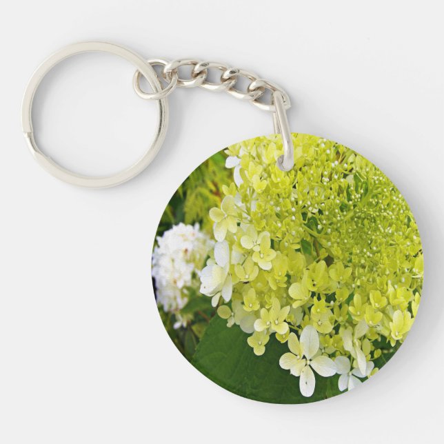 Elegant Chartreuse Green Limelight Hydrangea Key Ring (Front)