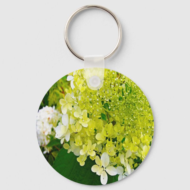 Elegant Chartreuse Green Limelight Hydrangea Key Ring (Front)