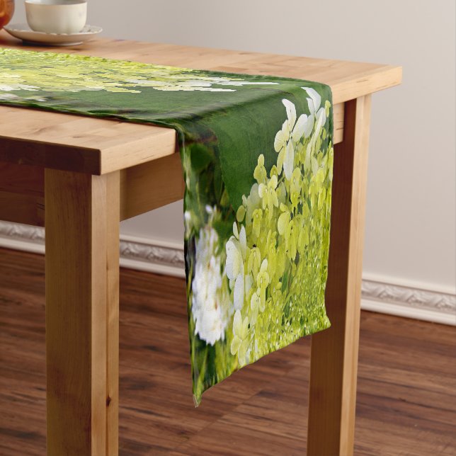 Elegant Chartreuse Green Limelight Hydrangea Short Table Runner (In Situ)