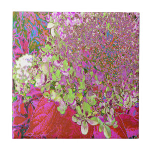 Elegant Chartreuse Green, Pink and Blue Hydrangea Ceramic Tile
