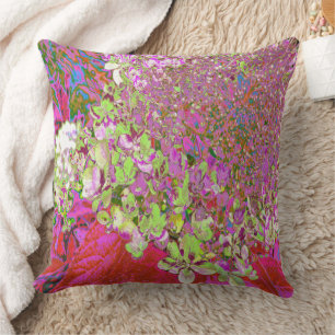 Elegant Chartreuse Green, Pink and Blue Hydrangea Cushion