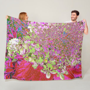 Elegant Chartreuse Green, Pink and Blue Hydrangea Fleece Blanket