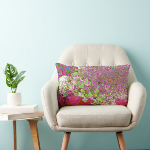 Elegant Chartreuse Green, Pink and Blue Hydrangea Lumbar Cushion
