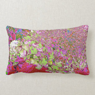 Elegant Chartreuse Green, Pink and Blue Hydrangea Lumbar Cushion