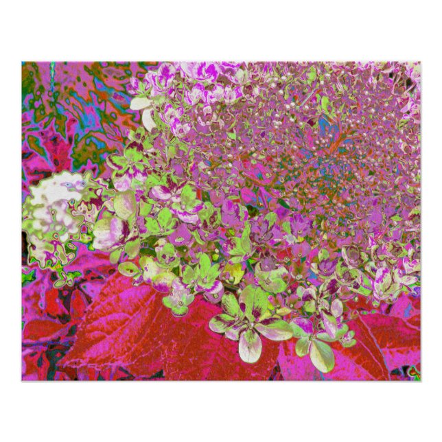 Elegant Chartreuse Green, Pink and Blue Hydrangea Poster (Front)