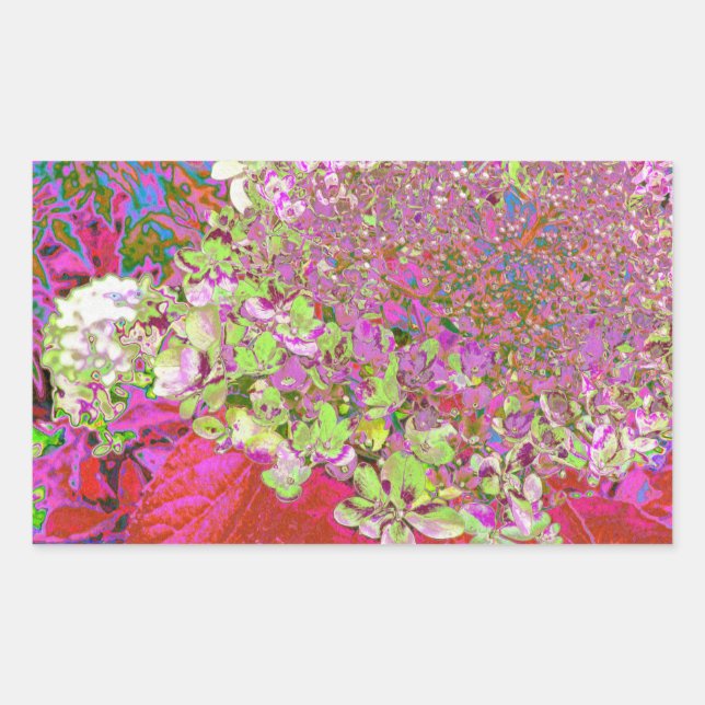 Elegant Chartreuse Green, Pink and Blue Hydrangea Rectangular Sticker (Front)