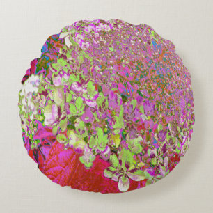 Elegant Chartreuse Green, Pink and Blue Hydrangea Round Cushion