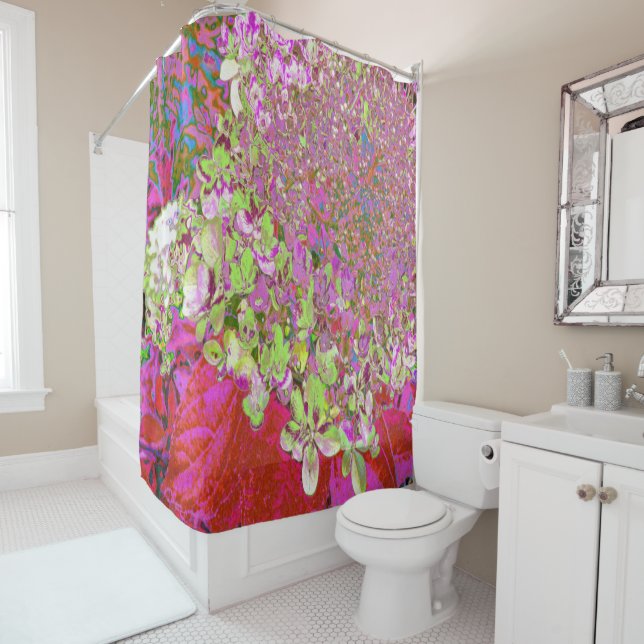 Elegant Chartreuse Green, Pink and Blue Hydrangea Shower Curtain (In Situ)