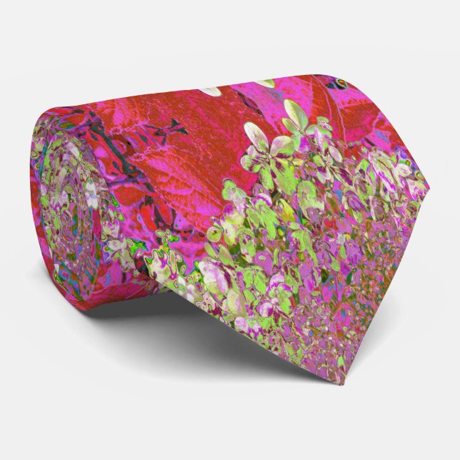 Elegant Chartreuse Green, Pink and Blue Hydrangea Tie (Rolled)