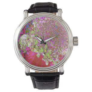 Elegant Chartreuse Green, Pink and Blue Hydrangea Watch